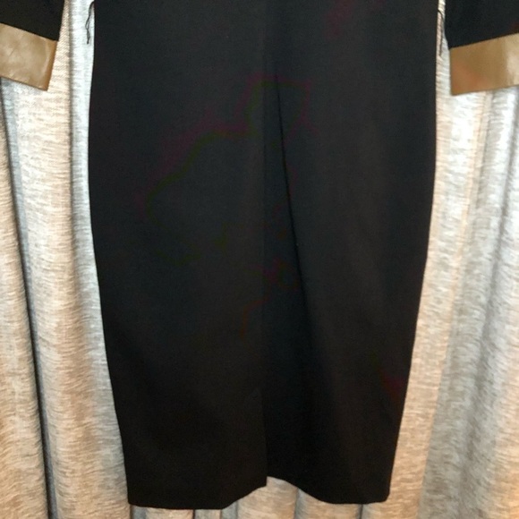 Doncaster Collection Black Collared Faux Wrap Dress with Leather Trim Size 2 - Picture 11 of 12